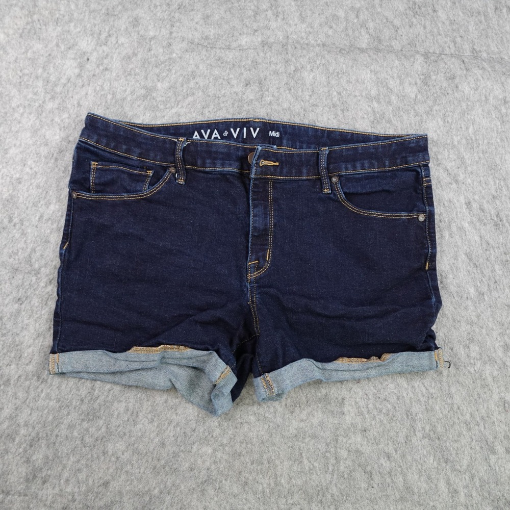 Ava Viv Shorts Women 16W Blue Denim Midi Power Stretch Dark Wash Cuffed Hem